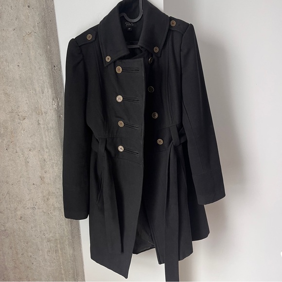 Suzy Shier Double-Breasted Women's Black Coat Wool Blend SizeS Utilitarian - Picture 3 of 8